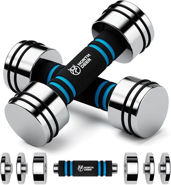 Steel Adjustable Dumbbells with Foam Handles — Home Gym Weights (5–50 lb, Choice of Size)