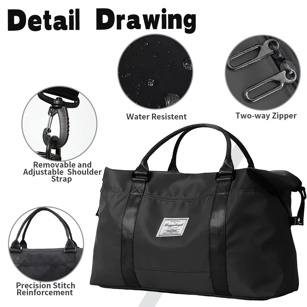 37L Travel Duffle Bag, Waterproof Weekender Carry on Tote Bags for Women, Sport Gym Bag for Men, Hospital Bag for Labor and Delivery, Overnight Luggage Bag with Trolley Sleeve Coral, Black