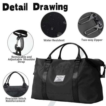 37L Travel Duffle Bag, Waterproof Weekender Carry on Tote Bags for Women, Sport Gym Bag for Men, Hospital Bag for Labor and Delivery, Overnight Luggage Bag with Trolley Sleeve Coral, Black
