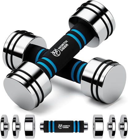 Steel Adjustable Dumbbells with Foam Handles — Home Gym Weights (5–50 lb, Choice of Size)