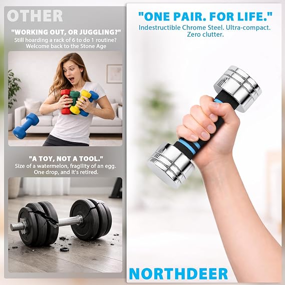 Steel Adjustable Dumbbells with Foam Handles — Home Gym Weights (5–50 lb, Choice of Size)