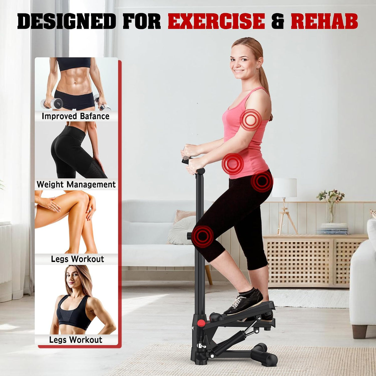 Mini Stair Stepper with Resistance Bands | Compact Full-Body Home Workout