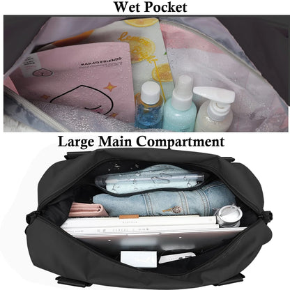 37L Travel Duffle Bag, Waterproof Weekender Carry on Tote Bags for Women, Sport Gym Bag for Men, Hospital Bag for Labor and Delivery, Overnight Luggage Bag with Trolley Sleeve Coral, Black